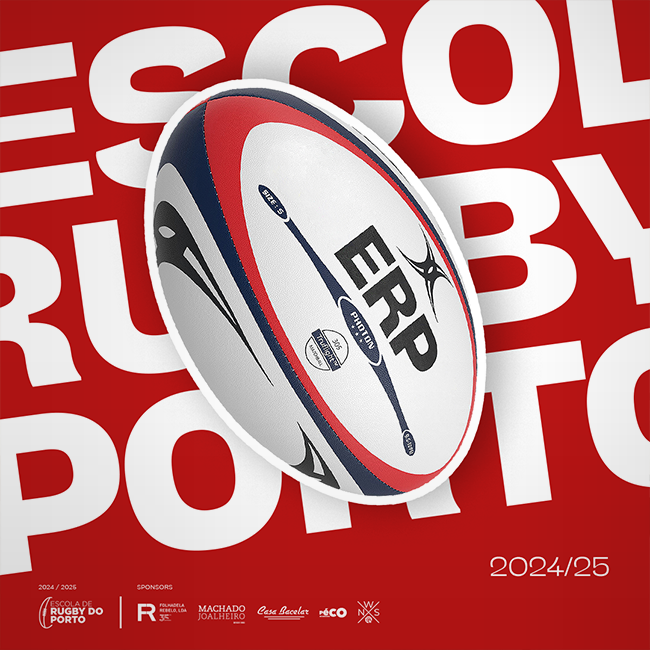 Escola de Rugby do Porto, bola de rugby Gilbert modificada para dizer 'ERP' em vez da marca